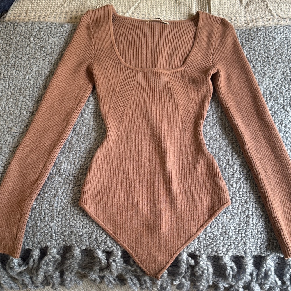 Abercrombie & Fitch Brown Ribbed Scoop Neck Sweater